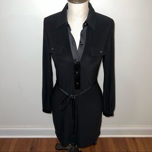 White House Black Market WHBM Long Sleeve Satin-Trim Shirt Dress XXS